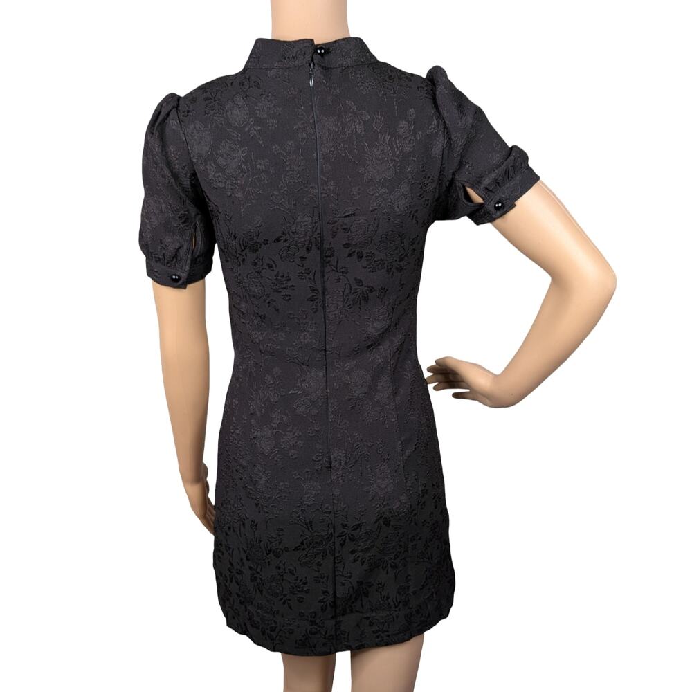 NEV Studio Black Floral Brocade Mini Dress Small S Gothic Cutout Puff Sleeve - Picture 6 of 9